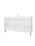 1500mm 2-Door 4-Drawer Freestanding With Legs PVC Gloss White Finish Bathroom Vanity Cabinet Only