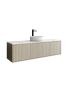 1500mm Slim Coastal Oak Wall Hung Bathroom Vanity 2 Drawers Grooved MDF Cabinet Only