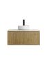 900mm Slim Prime Oak Wall Hung Bathroom Vanity Left Drawer Grooved MDF Cabinet Only