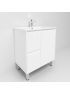 750mm Freestanding with legs  PVC Matte White Ribbed Design With Right Hand Drawers Bathroom Vanity Cabinet Only