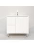 900mm Freestanding with legs  PVC Matte White Ribbed Design With Left Hand Drawers Bathroom Vanity Cabinet Only