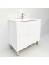 900mm Freestanding with legs  PVC Matte White Ribbed Design With Left Hand Drawers Bathroom Vanity Cabinet Only