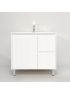 900mm Freestanding with legs  PVC Matte White Ribbed Design With Right Hand Drawers Bathroom Vanity Cabinet Only